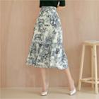 Tall Size Printed Tiered Midi Skirt