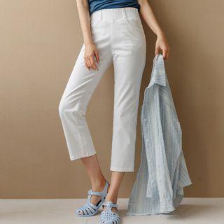 Band-waist Straight-leg Cotton Pants