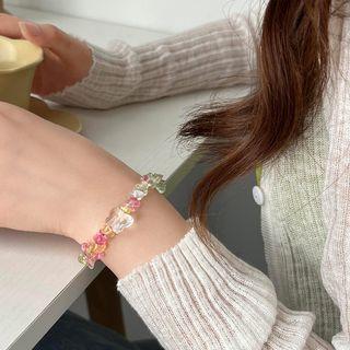 Faux Gemstone Bracelet 1 Pc - Transparent Pink & Purple - One Size