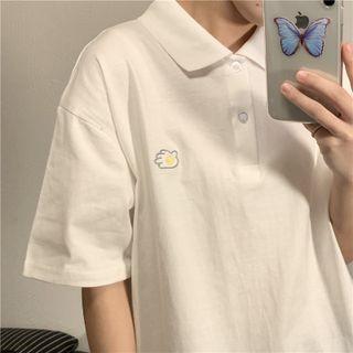 Cartoon Embroidered Polo-neck T-shirt