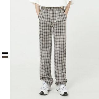 High-waist Drawstring Plaid Pants