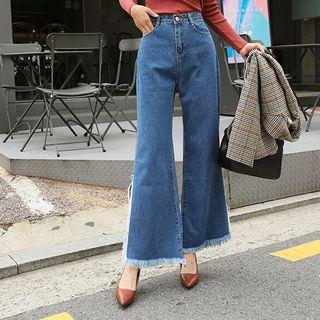 Slit Fringed Bell-bottom Jeans