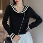 Contrast Trim Sailor-collar Cardigan Black - One Size