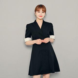 Double-breasted Contrast-trim Dress