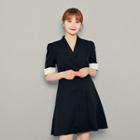 Double-breasted Contrast-trim Dress