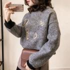 Mock Neck Embroidered Herringbone Sweatshirt