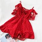 Ruffled Trim Dotted Playsuit Red - One Size