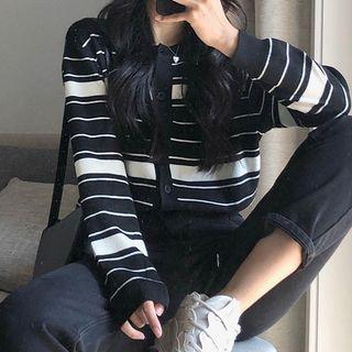 Striped Color-block Knitted Cardigan As Shown In Figure - One Size