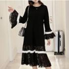 Lace Panel Bell Long-sleeve Dress