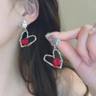 Heart Rhinestone Alloy Dangle Earring 1 Pair - Red & Silver - One Size
