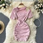 Cutout Off-shoulder Short-sleeve Ruched Dress