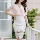 Set: Short-sleeve Blouse + Fitted Lace Skirt
