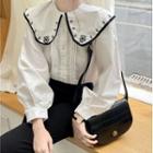 Embroidery Doll Collar Blouse White - One Size