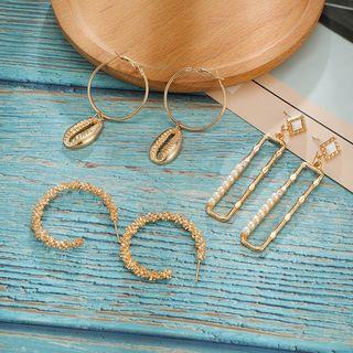 3 Pair Set: Faux Pearl / Alloy Dangle Earring (assorted Designs) 8649 - One Size