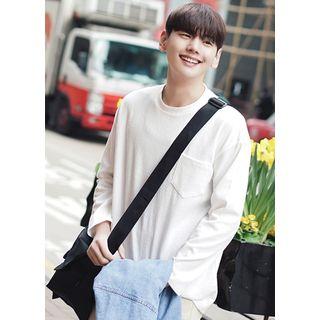 Crew-neck Pocket-front Textured T-shirt