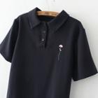 Flower Embroidered Short Sleeve Polo Shirt