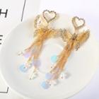 Rhinestone Heart Perforated Butterfly Drop Earring As Shown In Figure - One Size