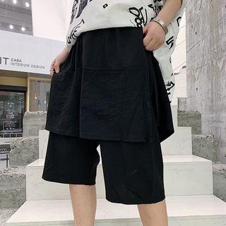 Mock Two-piece Pocket Detail Knee-length Shorts