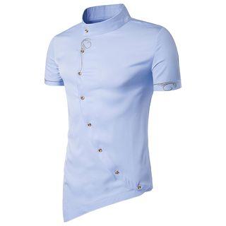 Stand Collar Asymmetric Short-sleeve Shirt