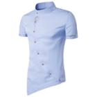 Stand Collar Asymmetric Short-sleeve Shirt