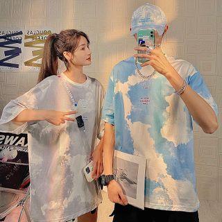 Couple Matching Short-sleeve Dye Print T-shirt