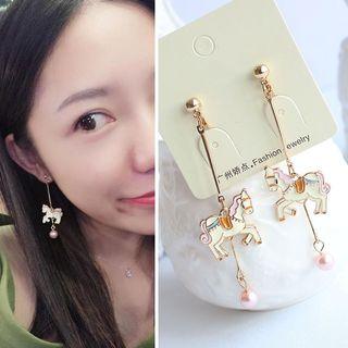 Faux Pearl Alloy Unicorn Dangle Earring