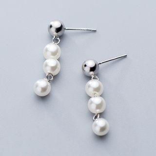 925 Sterling Silver Faux Pearl Dangle Earring 1 Pair - Earring - One Size