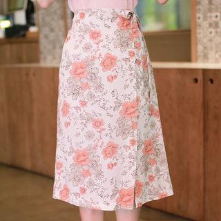 Wrap-front Floral Midi Skirt Ivory - One Size
