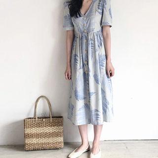 V-neck Patterned Shirtdress