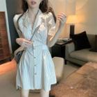 Striped Short-sleeve Cutout Mini A-line Shirtdress