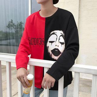 Printed Color Block Long-sleeve T-shirt