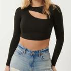 Long-sleeve Cutout Ribbed Cropped T-shirt