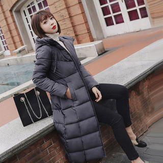 Stand Collar Long Zip Hooded Padded Coat