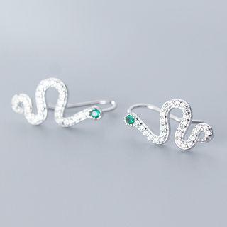 Snake Earring 1 Pair - S925 Silver - Light Blue & Silver - One Size