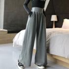 Long-sleeve Lettering T-shirt / High-waist Wide-leg Pants