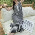 Striped Midi Overall Dress Black & White - One Size