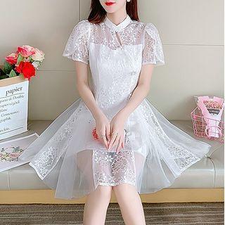 Short-sleeve A-line Lace Dress (various Designs)