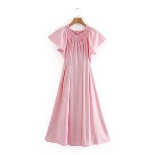 Plain Ruched A-line Maxi Dress