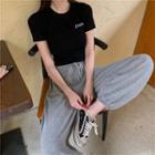 Short-sleeve Letter Embroidered Cropped T-shirt / Sweatpants