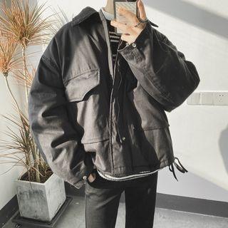 Drawstring Plain Zipped Jacket