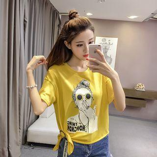 Drawstring Cartoon Printed T-shirt
