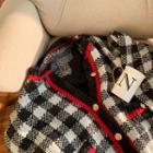 Ringer Checked Woolen Cardigan Black - One Size