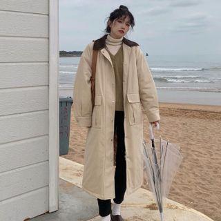 Corduroy Panel Button-up Long Coat