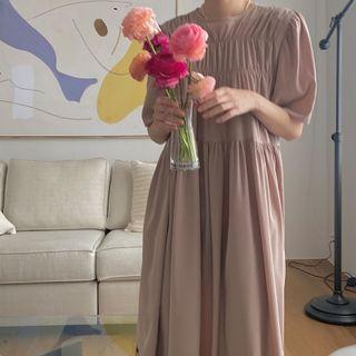 Puff-sleeve Shirred Loose Fit Dress As Shown In Figure - One Size