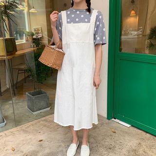 Short-sleeve Polka Dot T-shirt / Midi Pinafore Dress