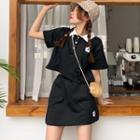 Set: Short-sleeve Floral Polo Shirt + Mini Skirt