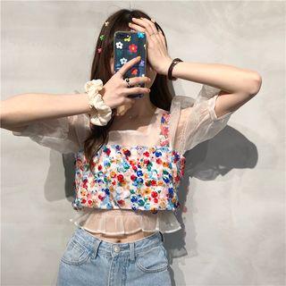 Short-sleeve Mesh Top / Sequined Camisole