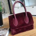 Faux-fur Hand-bag With Shoulder Strap Wine Red - One Size