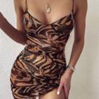 Spaghetti Strap Tiger Print Sheath Dress