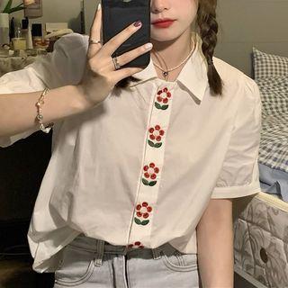 Short-sleeve Flower Shirt White - One Size